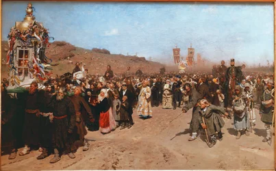 La procession religieuse dans la province de Koursk (huile sur toile)