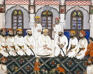 Un raja de Jaipur habillé pour le culte au durbar