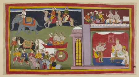 Les messagers disent aux princes de retourner à Ayodhya. Les princes disent au revoir au roi Kaikeyi et à son fils Yudhājit
