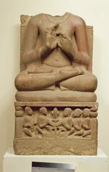 Sculpture de Bouddha en train de prêcher un sermon, Sarnath, Uttar Pradesh, Ve siècle