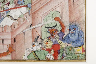 (détail) Krishna fend le démon Narakasura avec son disque