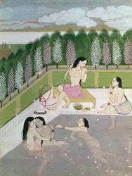 Jeunes filles se baignant, style pahari, école de Kangra, Himachal Pradesh, XVIIIe siècle