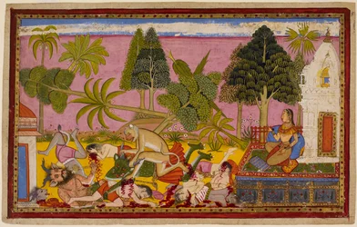 Hanumān attaque les démons, détruit le jardin d