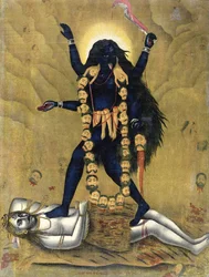 Déesse hindoue Kali dansant sur Shiva
