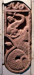 Art indien : « Un éléphant à queue de poisson ». Période kouchane (Kushan ou Kouchan). Provenant de Sonkh, Mathura. Ier siècle apr. J.-C. Mathura, musée archéologique.