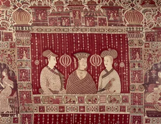 Femme indienne avec des commerçants européens, région de Madras, Ahmedabad