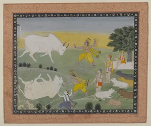 Krishna vainquant le démon taureau