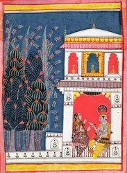 Krishna et une dame dans un pavillon, vers 1660