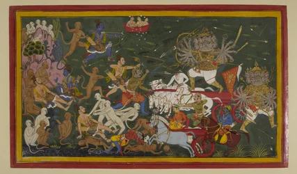 Lakṣmaṇa et Vibhīṣaṇa blessent Rāvaṇa ; Lakṣmaṇa est blessé et Hanumān est envoyée dans l
