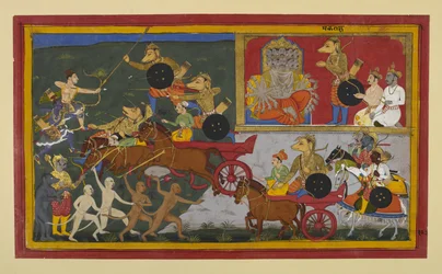 Makarākṣa combat Rāma et Lakṣmaṇa mais tombe sous leurs flèches.
