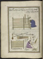 Fabricant de nattes et sa femme fabriquant des nattes en roseaux fendus, 86 dessins reliés en un volume représentant des métiers et occupations au Cachemire, Artiste du Cachemire, probablement à Srinagar, c.1850-60