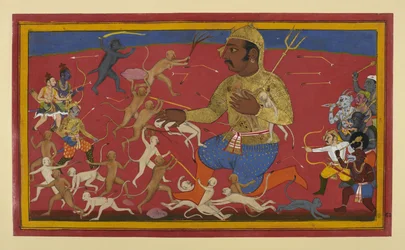Les singes et les dieux poursuivent leur attaque contre Kumbhakarṇa