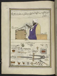 Peintre de papier mâché, 86 dessins reliés en un volume représentant des métiers et occupations au Cachemire, les artisans sont montrés au travail avec leurs outils et équipements, par un artiste du Cachemire, probablement à Srinagar, vers 1850-60