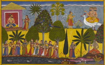 Poulastya maudit la fille de Trinabindu, qui tombe enceinte et informe Brahmā.