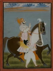 Rawat Bhim Singh de Salumbar chevauchant Nur