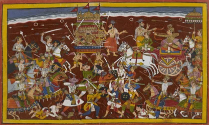 Rāvaṇa combat Mandhāta mais les sages les réconcilient.
