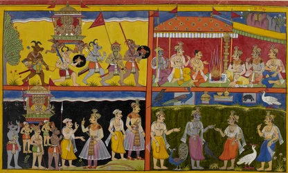 Rāvaṇa perturbe un sacrifice, les dieux se cachent sous la forme d