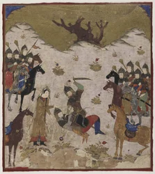 Shahru identifie Burzu comme le petit-fils de Rustam lors du combat final entre Rustam et Burzu, c.1425-50