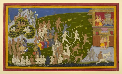 Les espions Śuka et Sāraṇa capturés, rapportent à Rāvaṇa ; des singes harcèlent Laṅkā.