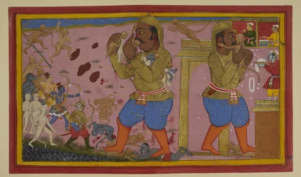Sugrīva blesse Kumbhakarṇa ; il riposte alors que Rāma et ses alliés avancent.