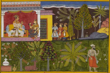 Sukeśa obtient la souveraineté sur les rākṣasas par la pénitence et est représenté avec sa famille.
