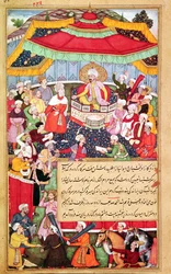 Le roi sur son trône entouré de ses courtisans, du Baburnama (Mémoires de Babur) 1530