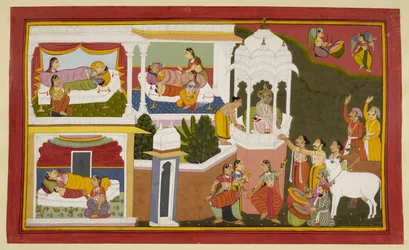 La naissance des quatre fils du roi Dasaratha. Rama, Bharata, Lakshmana et Satrughna.