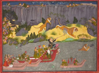 Chasse au tigre de Raja Ram Singh II, vers 1830-40