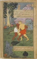 Hanuman vainc Nikumbha en lui arrachant la tête