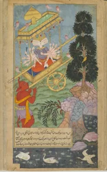 Ravana saisit le char Puspaka de Kuvera