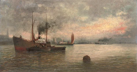 Déchargement de cargaison dans un port, 1871