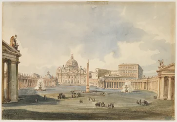 Vue de la place Saint-Pierre et de la basilique Saint-Pierre à Rome, vers 1846