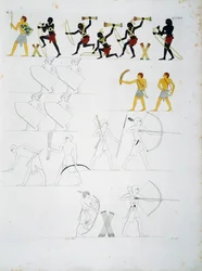 Scènes militaires, soldats avec arcs et flèches, des tombes de Beni Hasan, Planche CXVIII, des monuments d