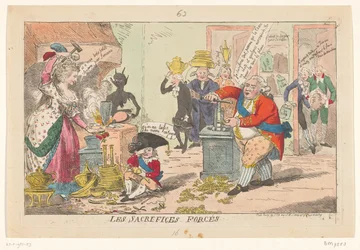Caricature de Marie-Antoinette et Louis XVI, 1789 - Les sacrifices forcés (titre sur l