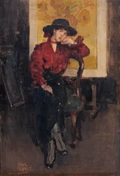 Une dame élégante posant devant les tournesols de Vincent van Gogh, vers 1916-20