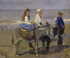 Garçon et fille sur des ânes