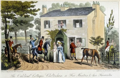 Un bordel dans la campagne anglaise - dans « The English Spy » par Charles Molloy Westmacott, ill. par Robert Cruikshank, Londres