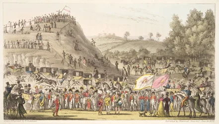 Eton Montem, et le mont, Salt Hill, de The English Spy, pub. 1824