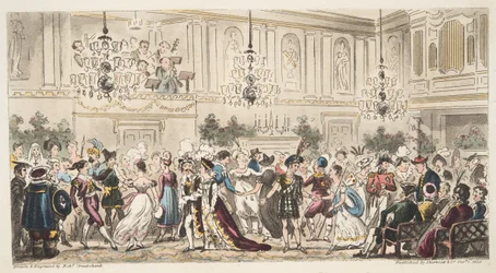 Le bal costumé aux Upper Rooms, Bath, de The English Spy, publié à Londres, 1824