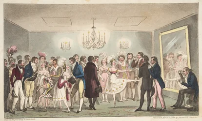 La Green Room du Kings Theatre, ou les Amateurs Nobles regardant des Curiosités Étrangères, de The English Spy