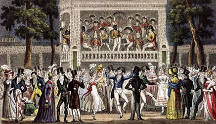 Un bal au jardin de Vauxhall à Londres vers 1830, gravure