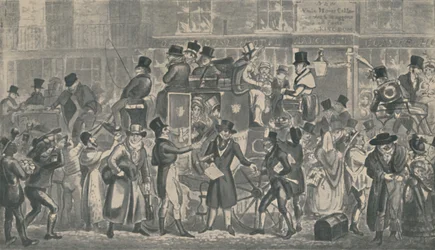 Devant White Horse Cellar, Piccadilly, 1821