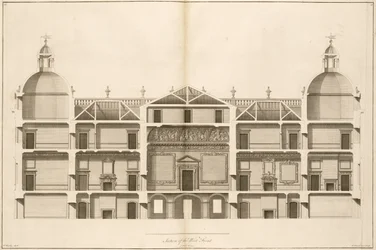 Houghton Hall : section de la façade ouest, gravée par Pierre Fourdrinier, 1735