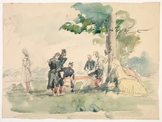 Militaires sous un arbre