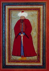 Art islamique : Portrait du sultan ottoman Mehmet (ou Mehmed ou Mohammed) Celebi I (1389-1421). Miniature vers 1550. Paris, Musée du Louvre