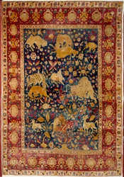 Art islamique : tapis de soie avec décoration animale « Peytel ». Fabriqué à Kashan. XVIe siècle