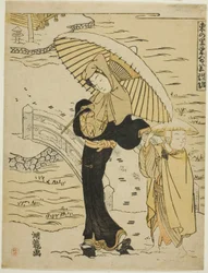 Neige du soir à Ikenohata (Ikenohata bosetsu), de la série "Huit vues de la prospérité dans le village de l