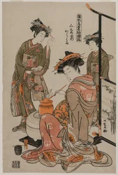 La courtisane Karahama de Yamashiroya lors de la cérémonie du thé, fin des années 1770