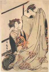 Deux beautés regardant un kimono