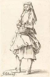 Paysanne avec panier, face à gauche